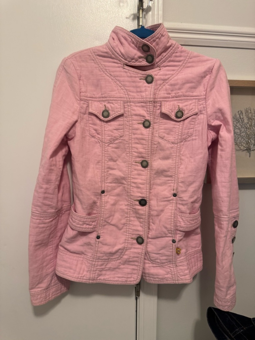 Twill Twenty Two Soft Pink Military-Style Button Front Jacket